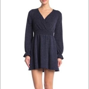 Smocked waist dress navy long sleeve XL